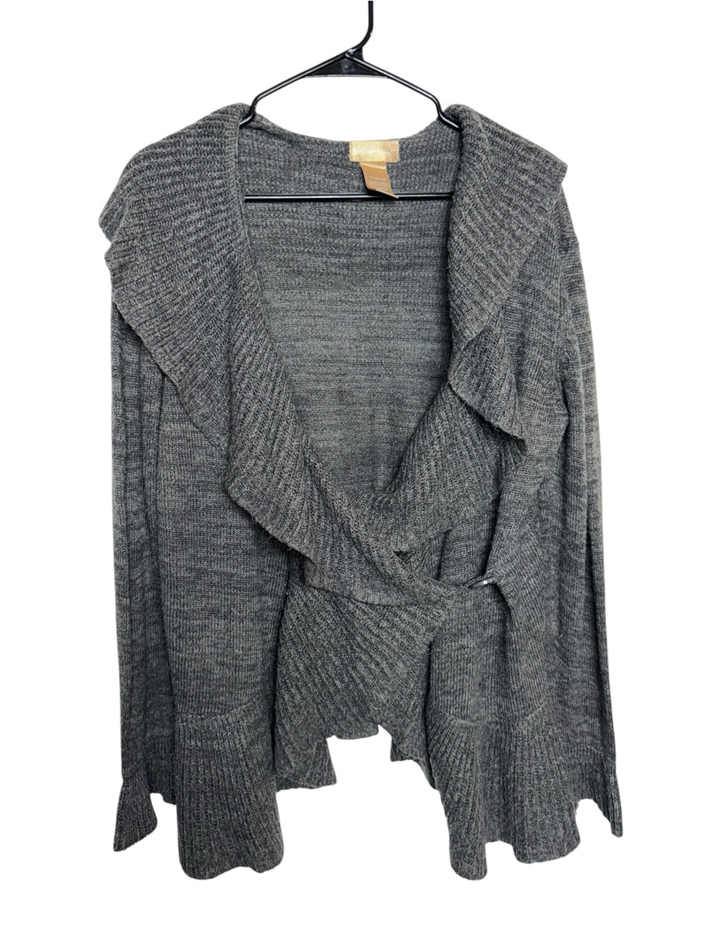 Miss Tina Gray Ruffle-Trim Open Front Cardigan